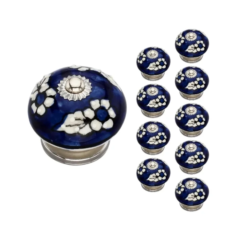 10pcs Decorative Knobs for Kitchen Cabinets and Drawers Blue Knob with Hand Painted Designs Ceramic Wardrobe Cabinet Knobs