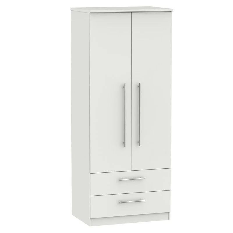 Colby Tall Wardrobe Light Grey 2 Doors 2 Drawers