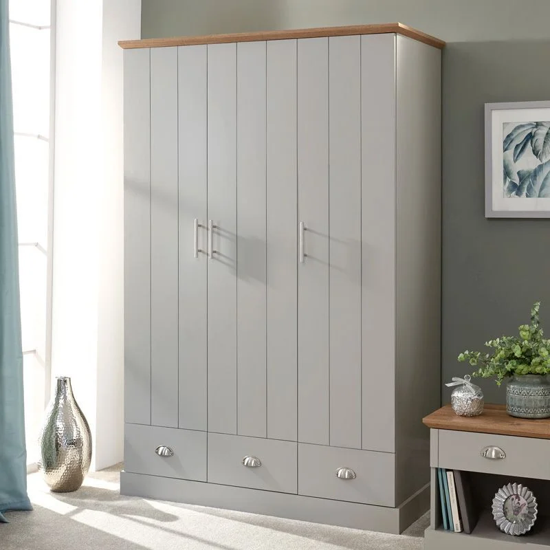 Kendal Tall Wardrobe Grey 3 Doors 1 Shelf 3 Drawers