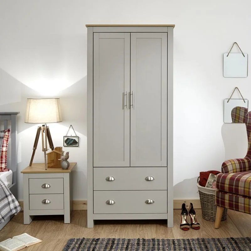 Lancaster Tall Wardrobe Grey 2 Doors 2 Drawers