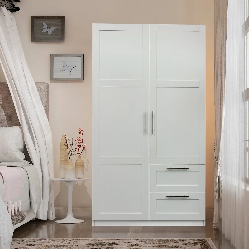 High wardrobe and kitchen cabinet with 2 doors, 2 drawers and 5 storage spaces