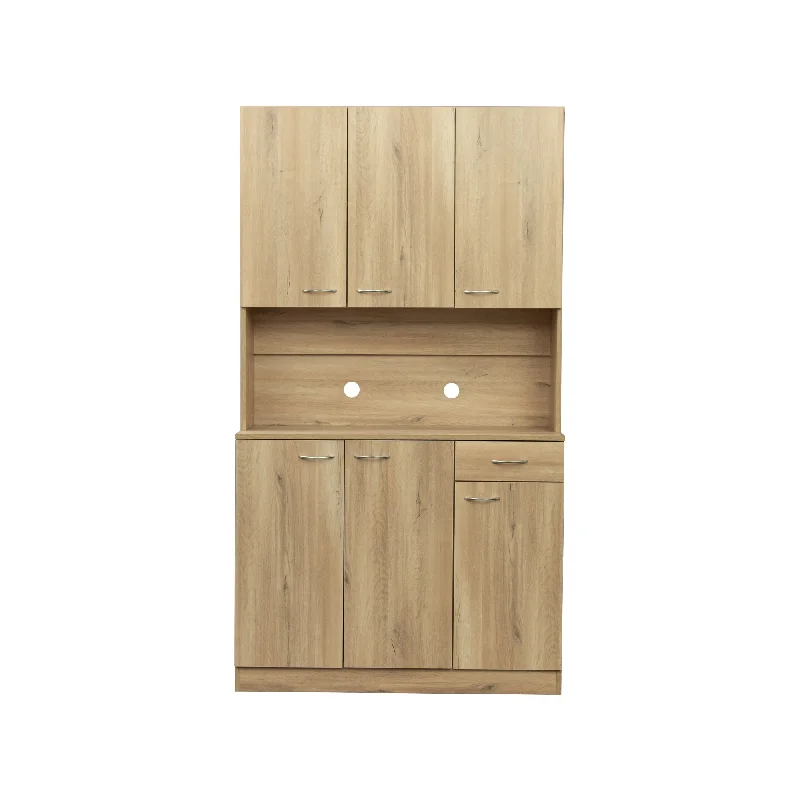 Tall Wardrobe Kitchen Cabinet with 6-Doors, 1-Open Shelves and 1-Drawer