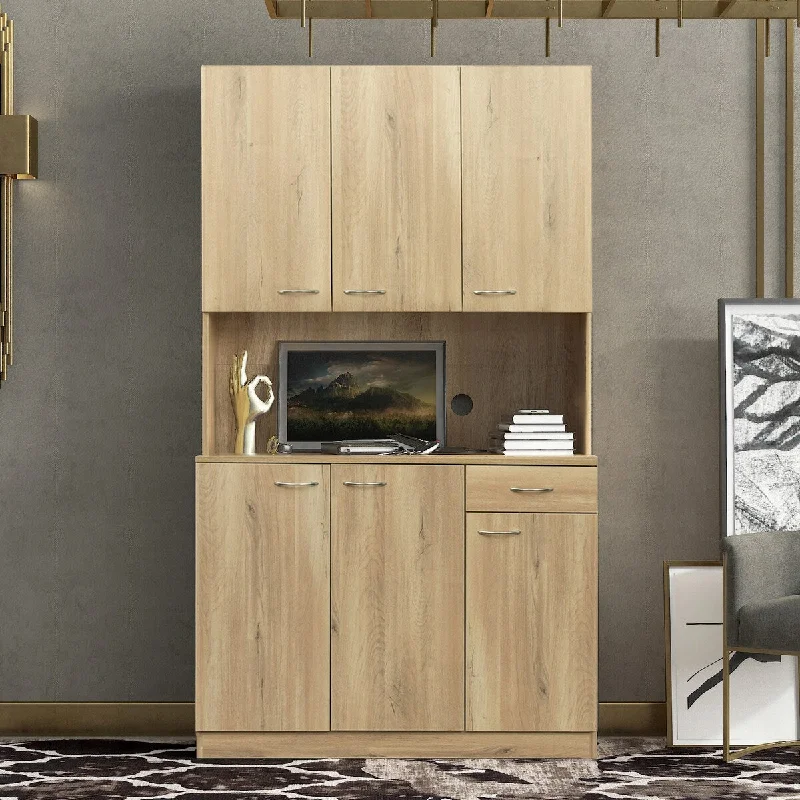 Wardrobe & Kitchen Cabinet, with Doors, Drawer and Open Shelves