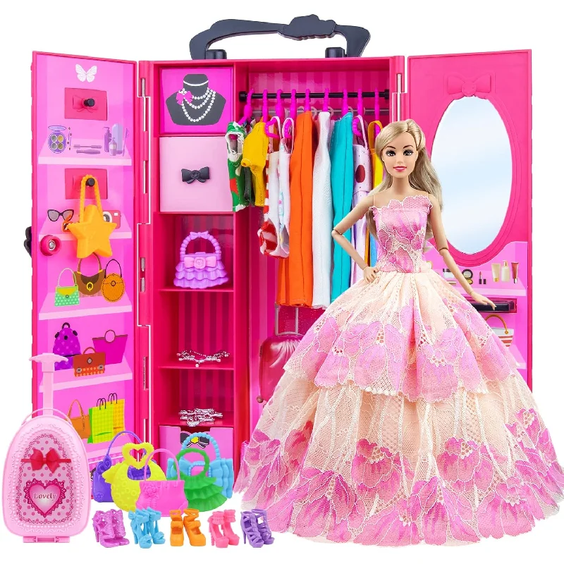 11.5 Inch Girl Doll Closet Wardrobe With Clothes And Accessories Set 101 Pc