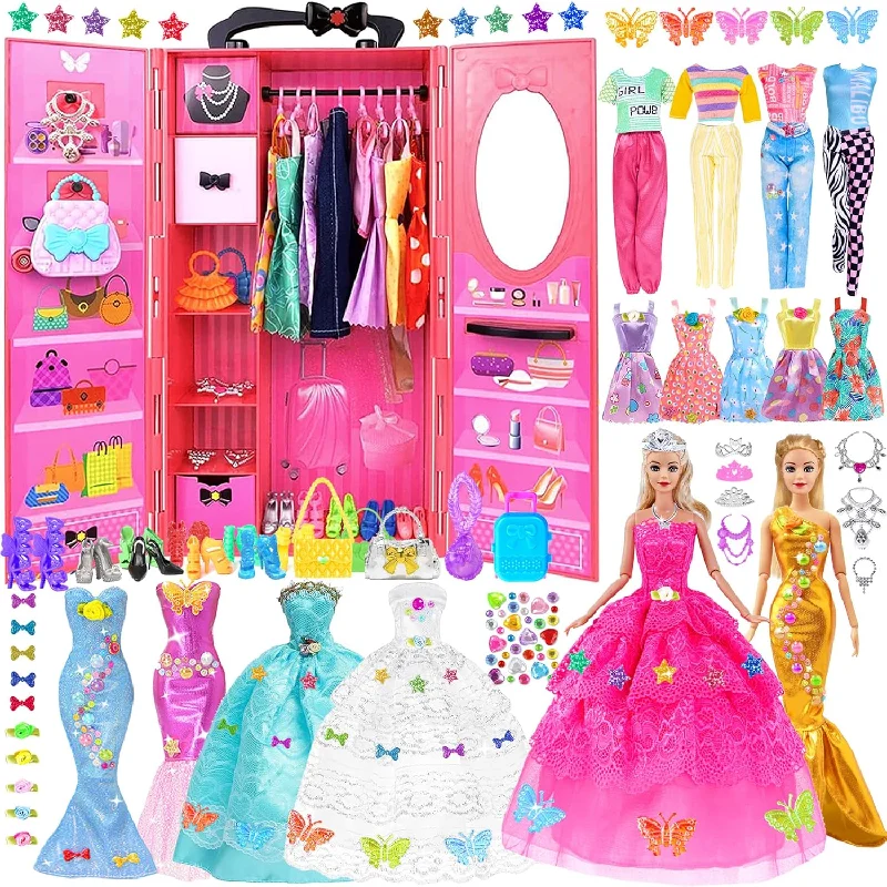 139Pcs 11.5 Inch Girl Doll With Doll Closet Wardrobe Clothes And Accessorie