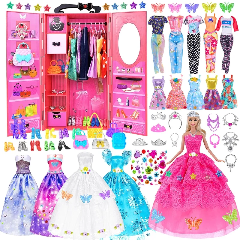 140 Pack Doll And Closet Set Fashion Diy Wardrobe Doll Clothes And Accessor