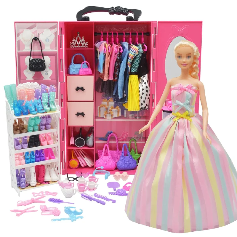 161 Pcs 11.5 Inch Girl Doll Closet Wardrobe With Clothes And Accessories In