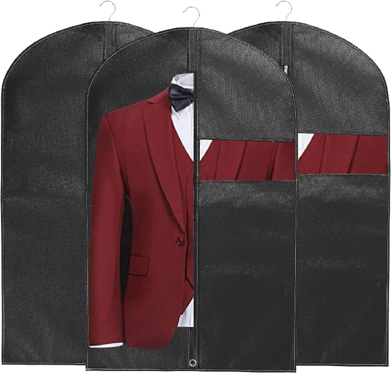 40‘’Garment Bags【3 Pack】Suit Bag for Storage Hanging Clothes Suitable for Storage of Dresses Suits Overcoats Garment Can Provide Neatness and Space-Saving for Your Wardrobe (Black, 40 × 24 Inch)