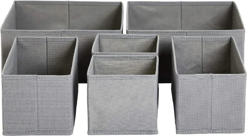 Collapsible Clothes Drawer Organisers / Dividers for Wardrobe Bedroom or Kitchen, Set of 6, Grey