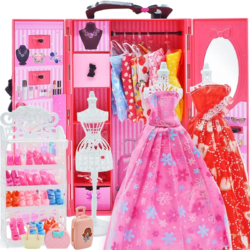 Doll Clothes Closet And Accessories Baby Doll Wardrobe With 102 Pcs 11.5 In