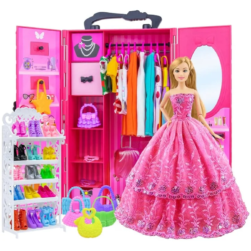 Fashion Doll Closet Wardrobe For Doll Clothes And Accessories Storage Lot 1