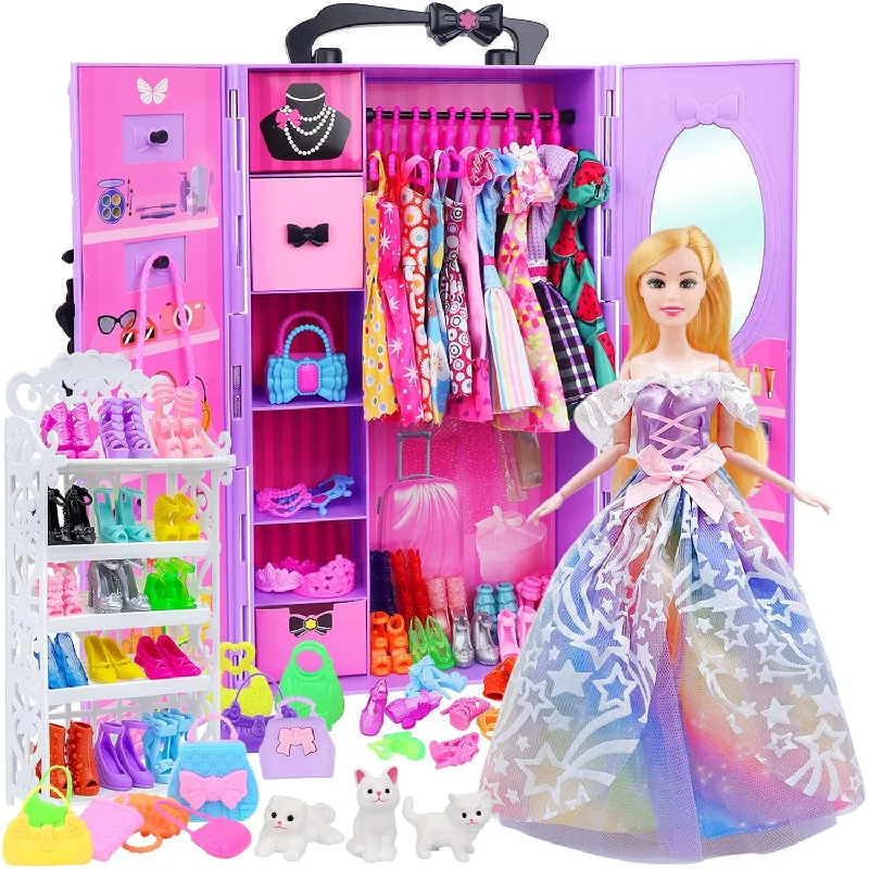 Girl Doll Clothes And Accessories Girl Doll Closet Wardrobe With Clothes, D