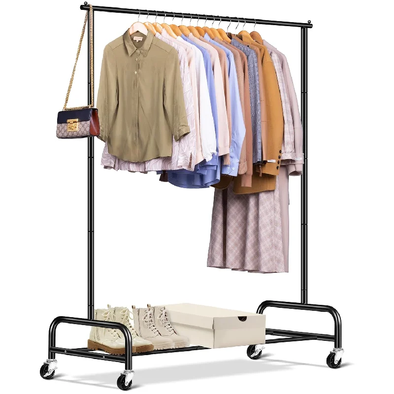 Heavy Duty Clothing Racks for Hanging Clothes Rack, 43" Wide Rolling Garment Rack Metal Clothing Hanger Rack with Wheels Wardrobe Rack for Coats, Shirts, Dress, (Black)