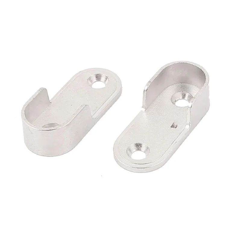 Oval Wardrobe Hanging Rail Rod End Bracket Support Silver Tone 2Pcs