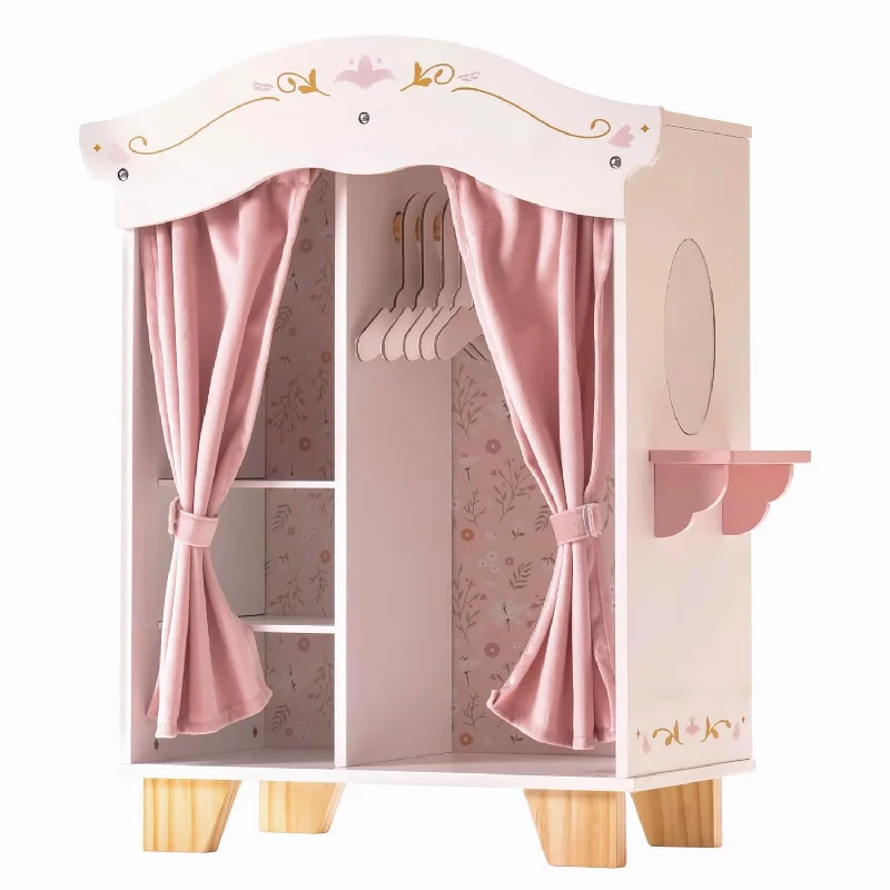 ROBUD Wooden Play Armoire Closet for Dolls, Doll Closet Furniture Wardrobe