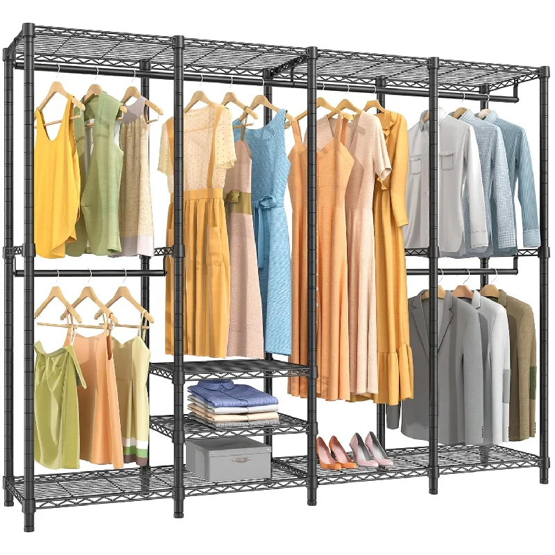 V40 Wire Garment Rack Heavy Duty Clothes Rack for Hanging Clothes, Multi-Functional Bedroom Clothing Rack Freestanding Closet Wardrobe Rack, Max Load 1110lbs, Black