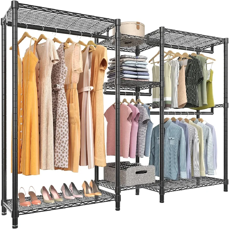 V6 Wire Garment Rack Heavy Duty Clothes Rack Metal with Shelves, Freestanding Portable Wardrobe Closet Rack for Hanging Clothes 73.6" L x 17.3" W x 76.4" H, Max Load 850LBS, Black