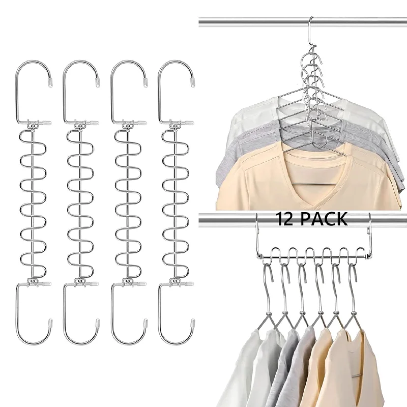 12 Pack Magic Hangers - Metal Hanger 12 Slots - Smart Wardrobe Closet Space Savi