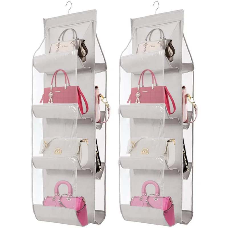 2 Packs Hanging Handbag Purse Organizer, 8 Pockets Purse Bag Organizer Wardrobe