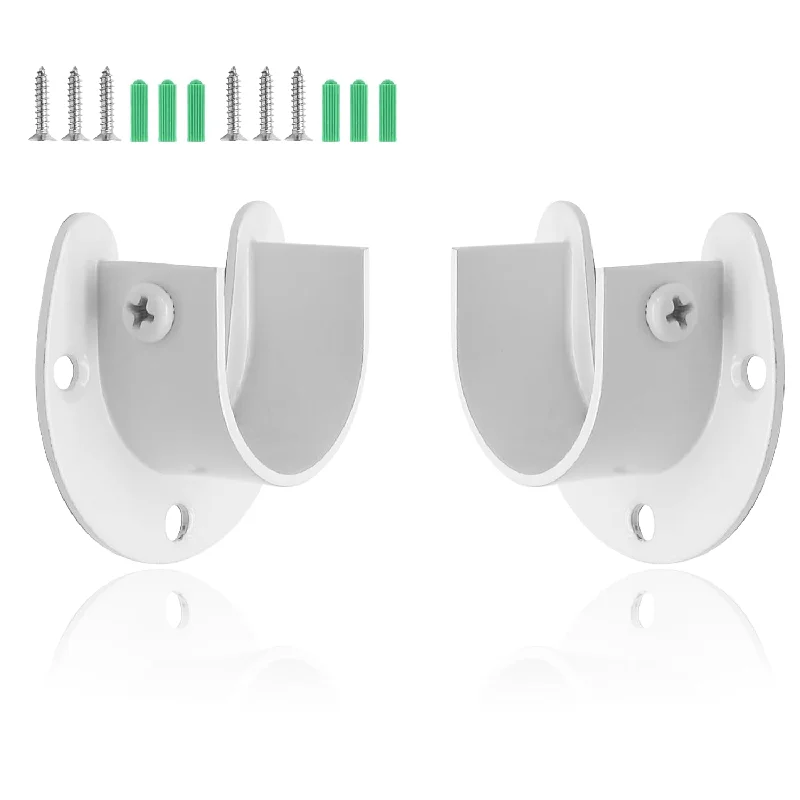 2 Pcs Closet Rod Brackets, Heavy Duty U-Shaped Wardrobe Bracket Supports Curtain