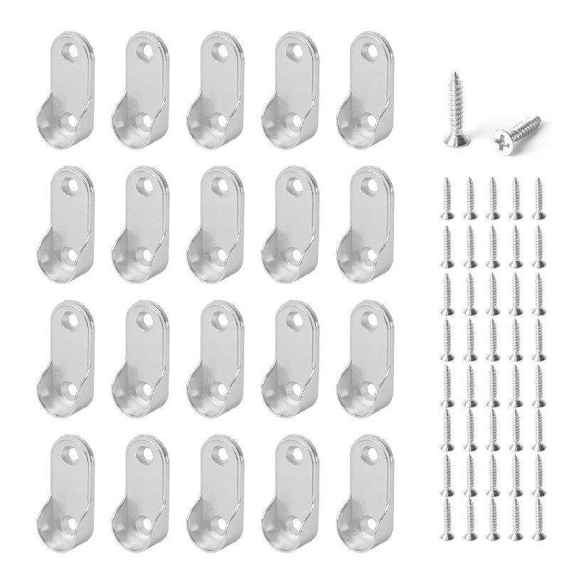 20 Pack Oval Closet Rod End Supports, Closet Rod Bracket, Wardrobe Closet Rod Ho