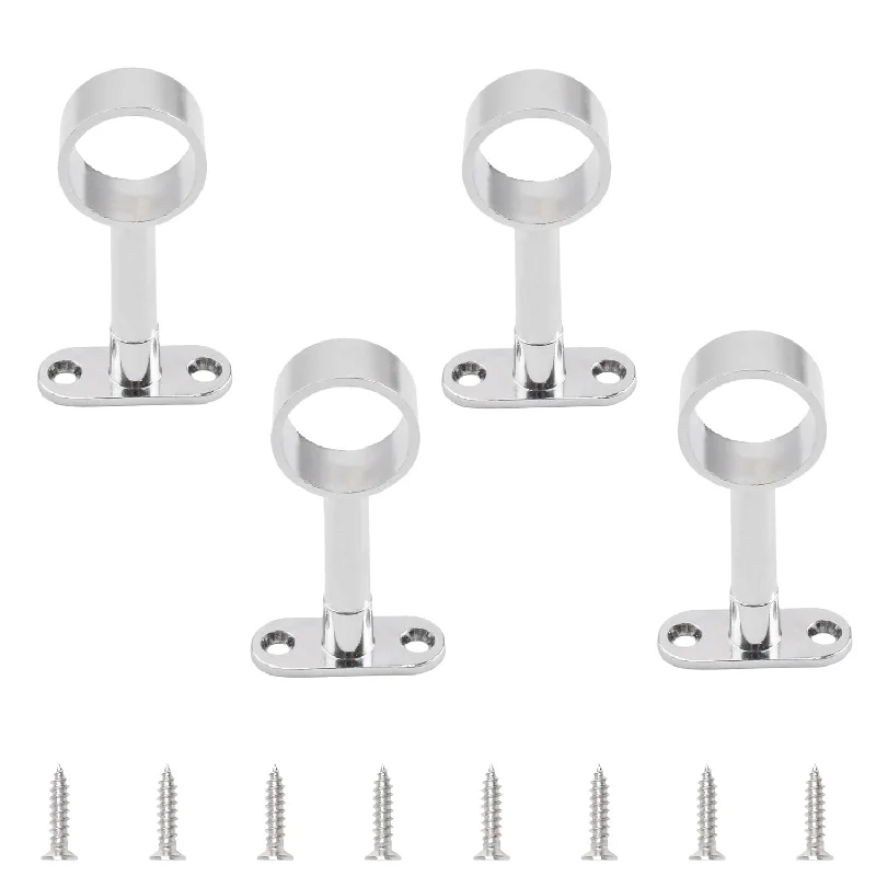 4Pcs Silver Closet Rod Support, Aluminum Alloy Round Wardrobe Rod End, Adjustabl