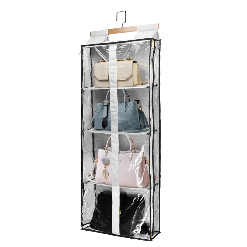 Clear Closet Hanging Handbag Organizer With Zippers, Easy Access Wardrobe Tote B