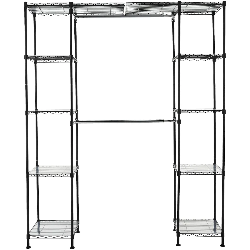 Expandable Metal Hanging Storage Organizer Rack Wardrobe With Shelves, 14"-63" X