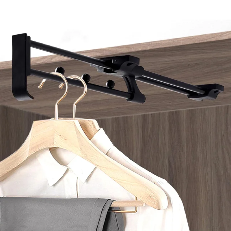 Hanger Rail Pull-Out Closet Rod Telescopic Wardrobe Pull Out Clothes Hanger Rail