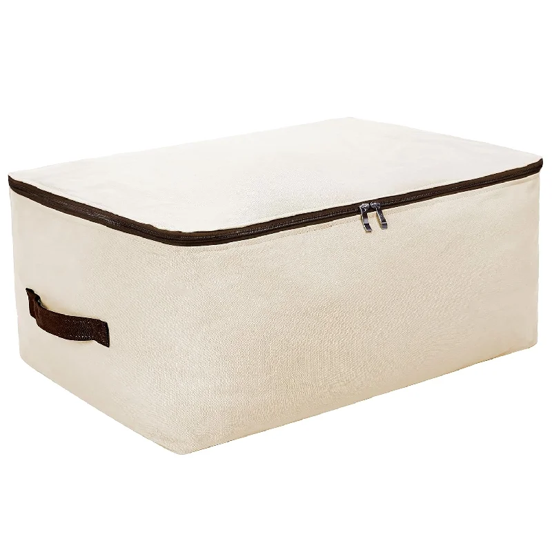 Large Canvas Soft Bedding, Garment Storage Organizer Bag For Wardrobe, Beige