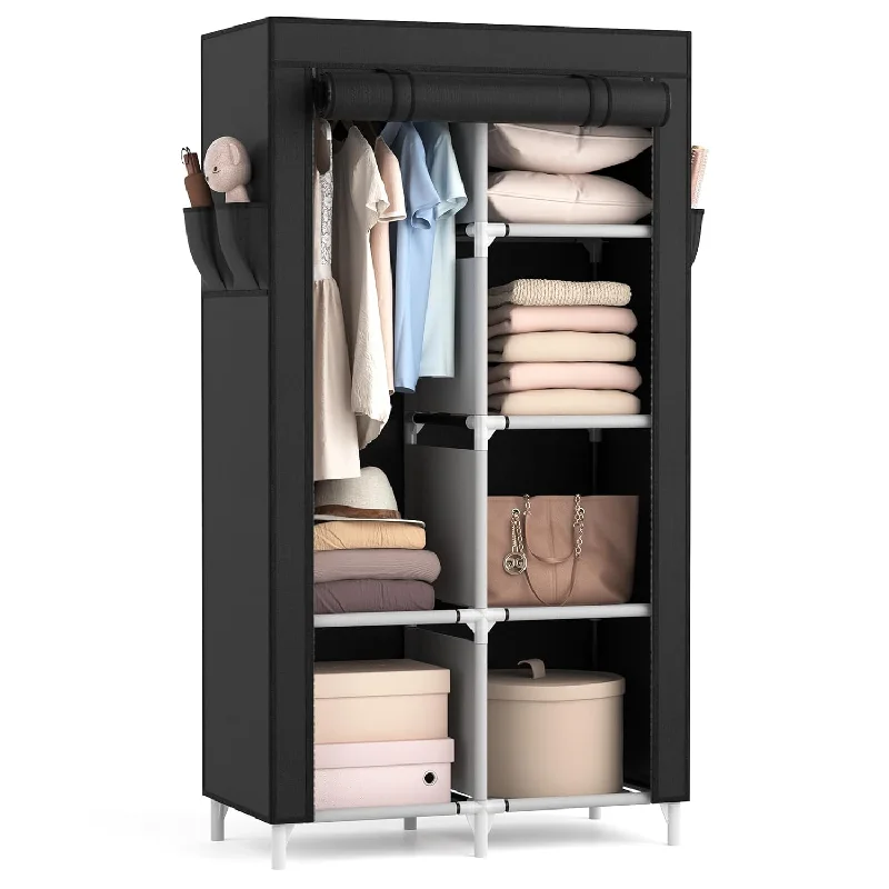 Portable Closet Wardrobe Closet For Hanging Clothes With 6 Storage Shelves, 1 Ha