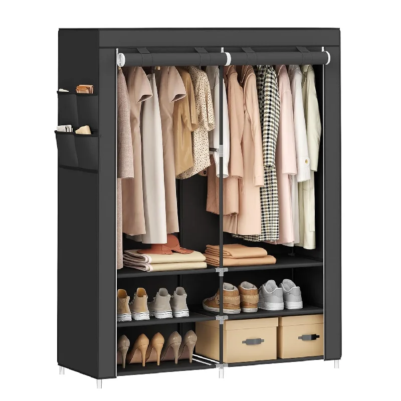 Portable Closet Wardrobe With Shoe Rack And Cover, Closet Storage Organizer, 2 H