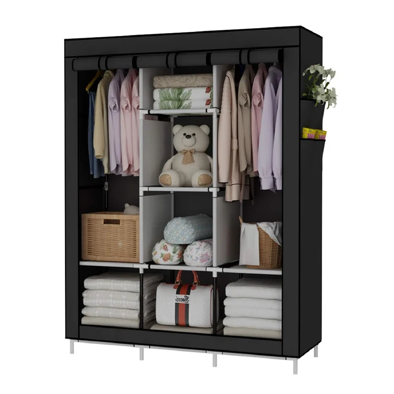 Portable Wardrobe Closet Clothes Organizer Non-Woven Fabric Cover With 6 Storage