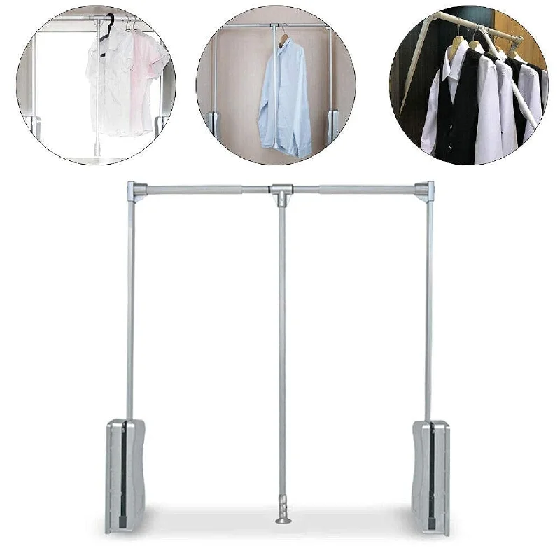 Pull Down Closet Rod Wardrobe Lift Wide Adjustable 35-48Inch Aluminium Retractab