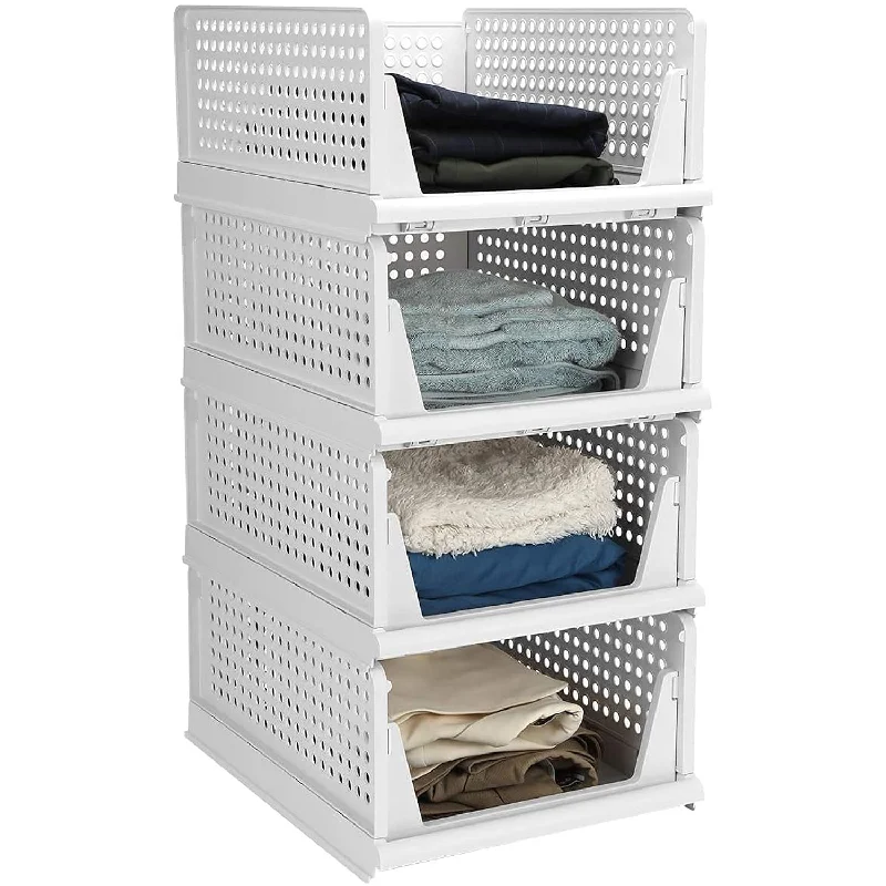 Set Of 4 Stackable Closet Wardrobe Storage Bins Organizer (Easy Open And Folding