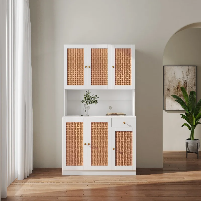 70.87" Tall Wardrobe& Kitchen Cabinet, with 6-Doors, 1-Open Shelves and 1-Drawer for bedroom,White