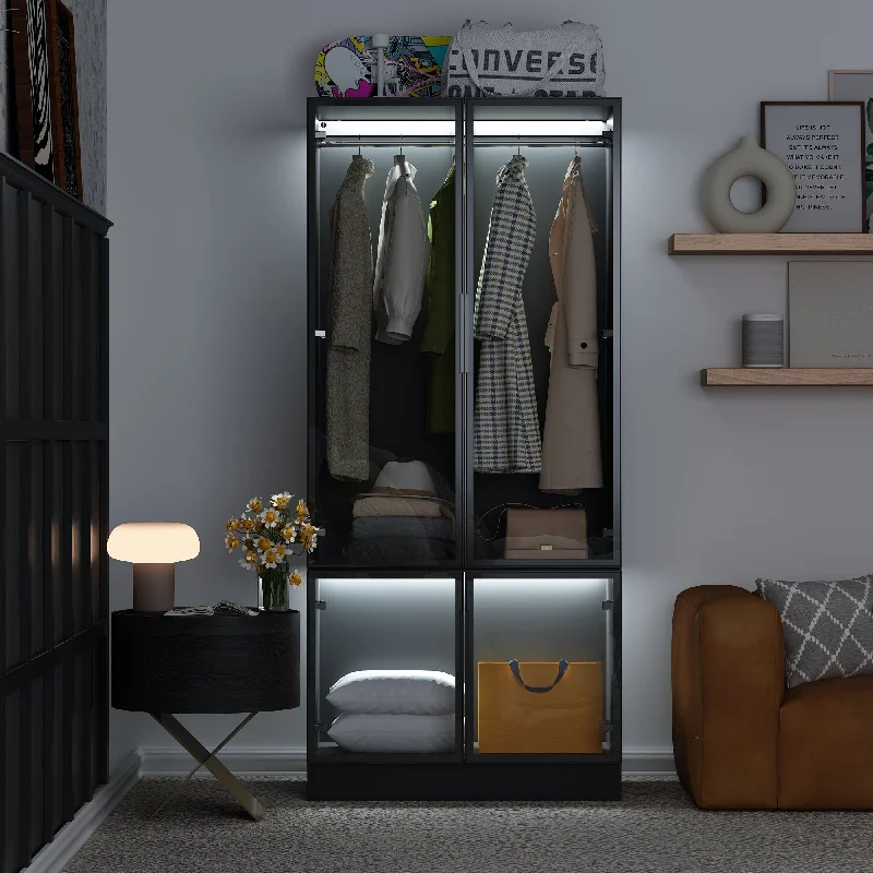 Glass-Door Wardrobe With Top Cabinet And Lights