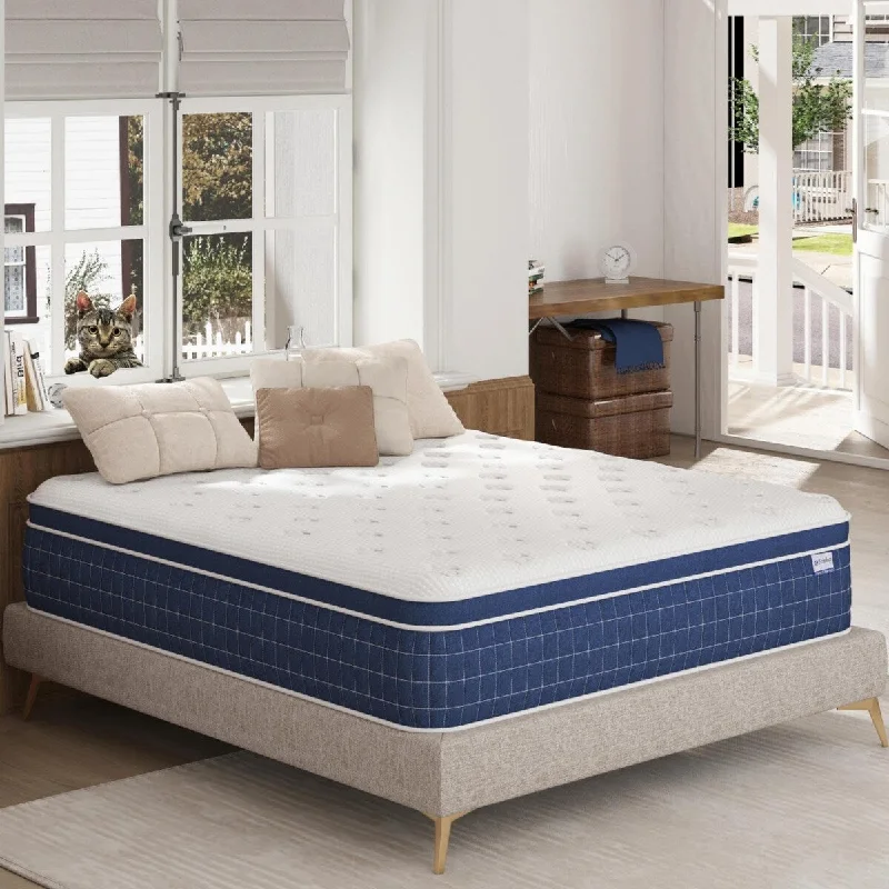 12 Inch Hybrid Mattress King in a Box, King Mattress Made of Memory Foam and Individual Pocketed Springs, Strong Edge Support