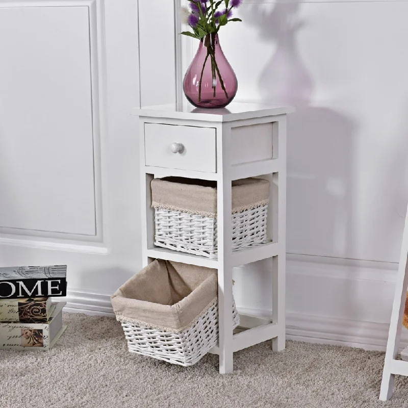 3 Drawers Bedside Table Wooden Nightstand Storage Cabinet White