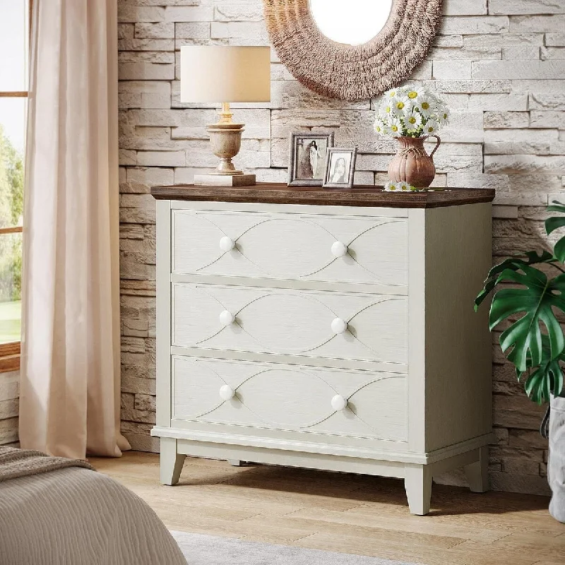 31.5 Inches Farmhouse Nightstand with 3 Drawers for Living Room, Bedroom