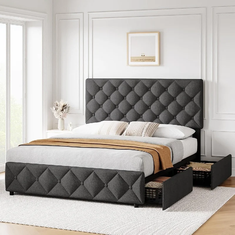 Bed Frame with 4 Storage Drawers and Headboard