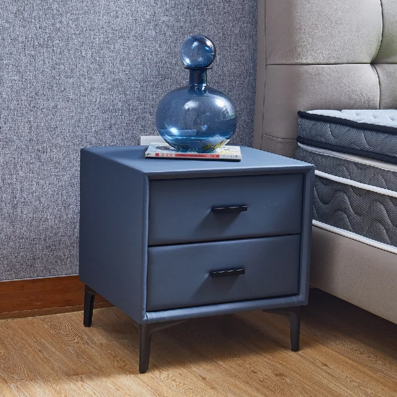 Bedroom Side Table with Hardware Legs, Modern Bedside Table, Practical Nightstand with 2 Storage Drawers for Bedroom