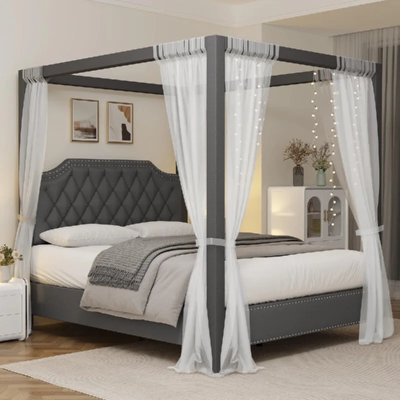 Canopy Bed Frame Queen Size with headboard