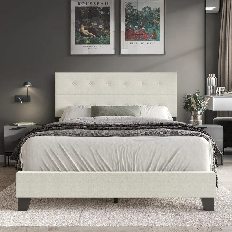 CraftPorch Luxury Button Tufted Upholstered Linen Bed