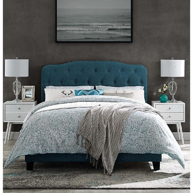 Dayton Twin Size Teal Fabric Platform Bed with Button Tufted Headboard