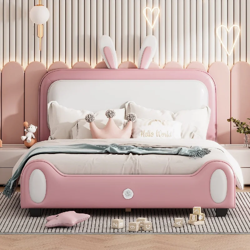 Full Rabbit-Shape Platform Bed, Solid Construction