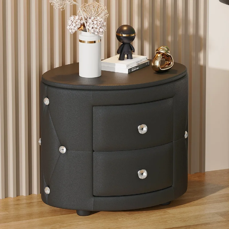 Generous Toy Storage Cabinet Side Table, Black Decorative Cabinet Bedside Table with Two Drawers and Crystal Handles