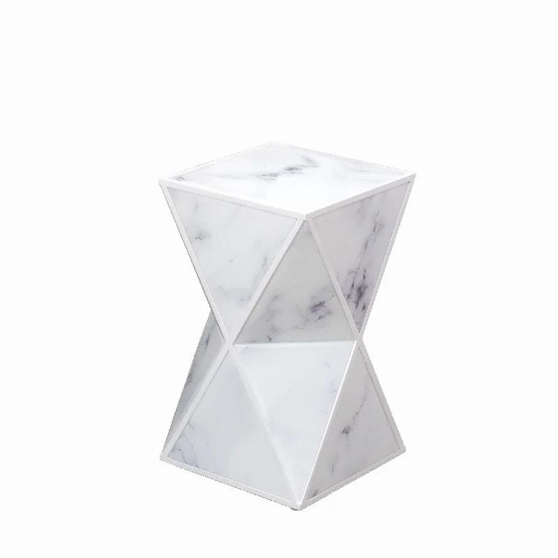 Geometric Coffee Table Bedside Table Decorative Cabinet, Characteristic White End Table Side Table for Corridor Office