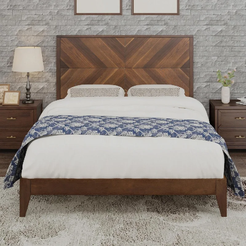 Handcrafted Solid Wood Bed Frame with Artistic Headboard