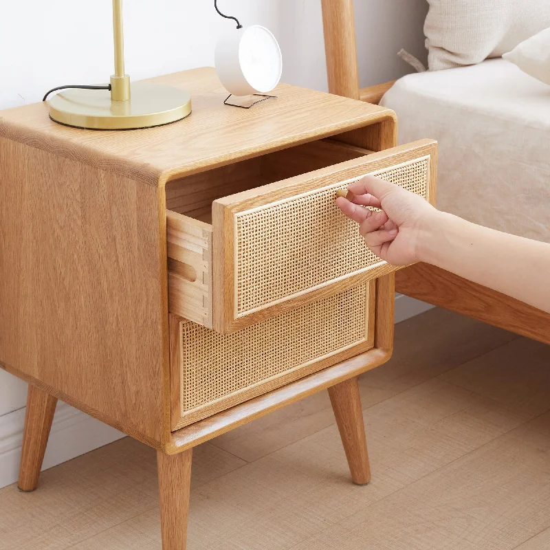 Modern Solid Wood Nightstand, Living Room Side Table with Two Drawers, Bedroom Dressing Table, Living Room Coffee Table